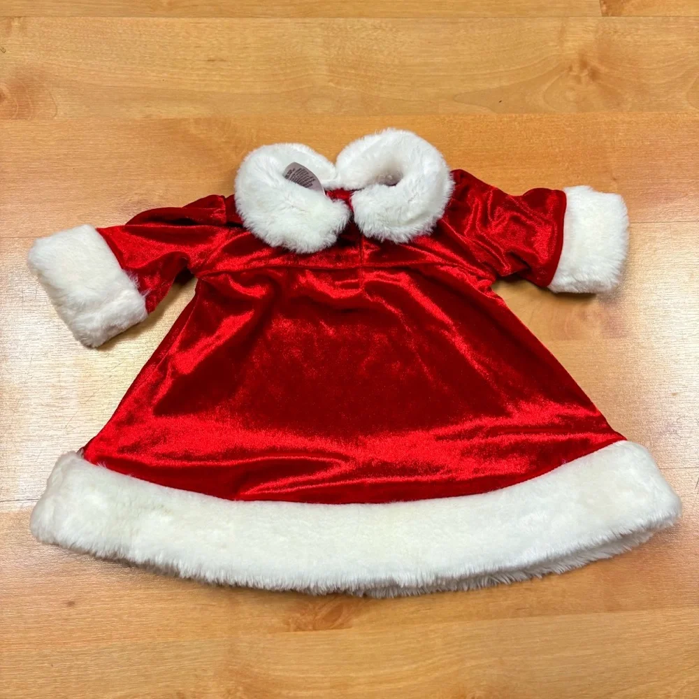 Small Wonders Red & White Velvet Santa Claus Christmas Dress & Bonnet 0-3M